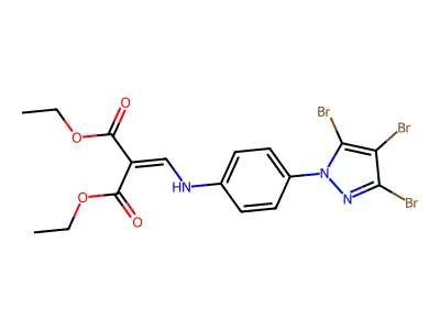Propanedioic acid, 2-[[[4-(3,4,5-tribromo-1H-pyrazol-1-yl)phenyl]amino]methylene]-, 1,3-diethyl ester structure