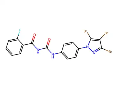 N-(2-fluorobenzoyl)-N'-[4-(3,4,5-tribromo-1H-pyrazol-1-yl)phenyl]urea structure