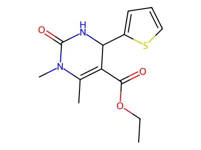ethyl 1,6-dimethyl-2-oxo-4-(thiophen-2-yl)-1,2,3,4-tetrahydropyrimidine-5-carboxylate structure