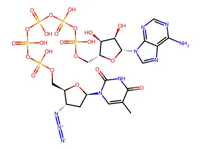 [[(2R,3S,4R,5R)-5-(6-aminopurin-9-yl)-3,4-dihydroxyoxolan-2-yl]methoxy-hydroxyphosphoryl] [[[[(2S,3S,5R)-3-azido-5-(5-methyl-2,4-dioxopyrimidin-1-yl)oxolan-2-yl]methoxy-hydroxyphosphoryl]oxy-hydroxyphosphoryl]oxy-hydroxyphosphoryl] hydrogen phosphate structure