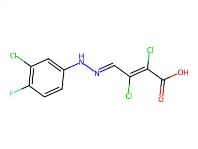 2,3-Dichloro-4-[(3-chloro-4-fluorophenyl)hydrazinylidene]but-2-enoic acid structure