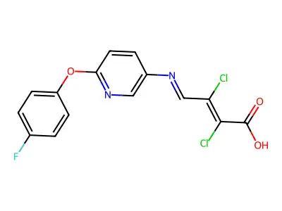 2,3-Dichloro-4-{[6-(4-fluorophenoxy)-3-pyridyl]imino}but-2-enoic acid structure