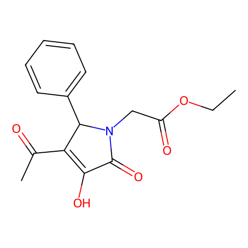 ethyl (3-acetyl-4-hydroxy-5-oxo-2-phenyl-2,5-dihydro-1H-pyrrol-1-yl)acetate structure