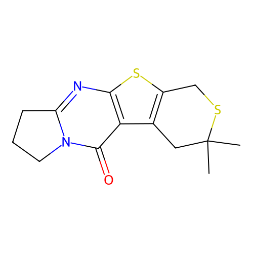3,3-dimethyl-3,4,8,9-tetrahydro-1H-pyrrolo[1,2-a]thiopyrano[4',3':4,5]thieno[2,3-d]pyrimidin-5(7H)-one structure