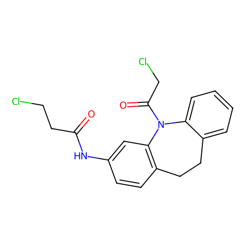 3-chloro-N-[5-(chloroacetyl)-10,11-dihydro-5H-dibenzo[b,f]azepin-3-yl]propanamide structure