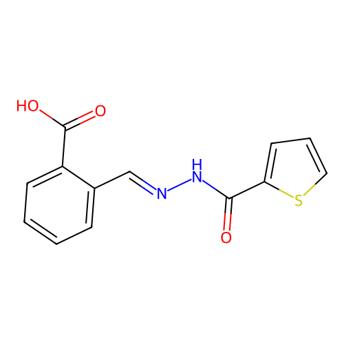 2-{(E)-[2-(thiophen-2-ylcarbonyl)hydrazinylidene]methyl}benzoic acid structure