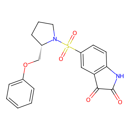 (S)-5-(2-phenoxymethyl-pyrrolidine-1-sulfonyl)-1H-indole-2,3-dione structure