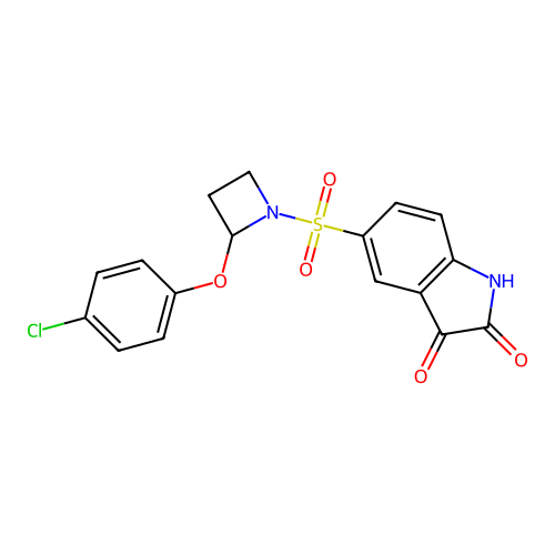 5-[[2-(4-Chlorophenoxy)-1-azetidinyl]sulfonyl]-1H-indole-2,3-dione structure