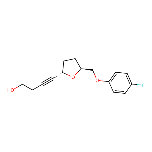4-[(2S,5S)-5-[(4-fluorophenoxy)methyl]oxolan-2-yl]but-3-yn-1-ol structure