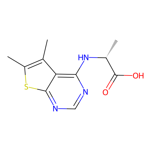 rel-(2R)-2-({5,6-dimethylthieno[2,3-d]pyrimidin-4-yl}amino)propanoic acid structure