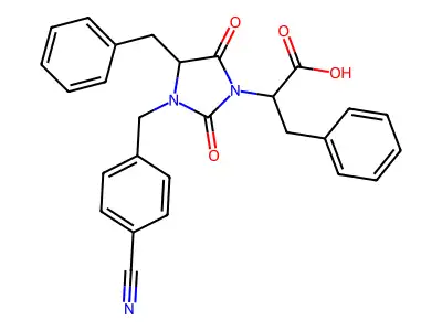 2-[4-benzyl-3-[(4-cyanophenyl)methyl]-2,5-dioxoimidazolidin-1-yl]-3-phenylpropanoic acid structure
