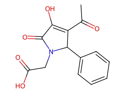 2-[(2S)-3-acetyl-4-hydroxy-5-oxo-2-phenyl-2H-pyrrol-1-yl]acetic acid structure