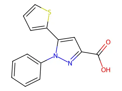 1-phenyl-5-(thiophen-2-yl)-1H-pyrazole-3-carboxylic acid structure