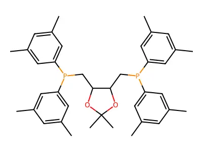[5-[bis(3,5-dimethylphenyl)phosphanylmethyl]-2,2-dimethyl-1,3-dioxolan-4-yl]methyl-bis(3,5-dimethylphenyl)phosphane structure