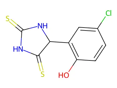 Hydantoin, 5-(2-hydroxy-5-chlorophenyl)dithio- structure