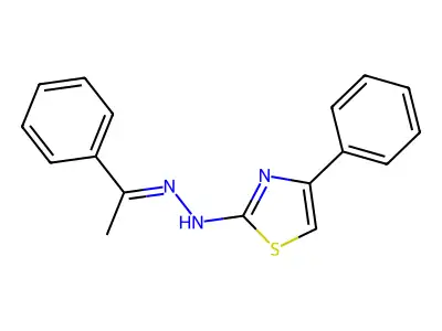 (E)-4-phenyl-2-(2-(1-phenylethylidene)hydrazinyl)thiazole structure