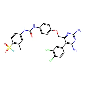 4-[[4-[[2,6-diamino-5-(3,4-dichlorophenyl)pyrimidin-4-yl]methoxy]phenyl]carbamoylamino]-2-methylbenzenesulfonyl fluoride structure