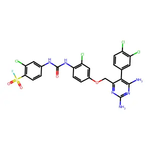 2-chloro-4-[[2-chloro-4-[[2,6-diamino-5-(3,4-dichlorophenyl)pyrimidin-4-yl]methoxy]phenyl]carbamoylamino]benzenesulfonyl fluoride structure