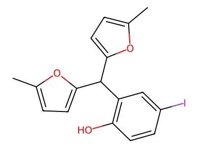 2-[Bis(5-methylfuran-2-yl)methyl]-4-iodophenol structure