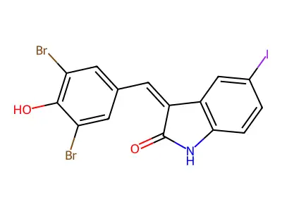 3-(3,5-dibromo-4-hydroxybenzylidene)-5-iodoindolin-2-one structure