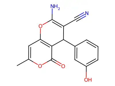 2-amino-4-(3-hydroxyphenyl)-7-methyl-5-oxo-4H,5H-pyrano[4,3-b]pyran-3-carbonitrile structure