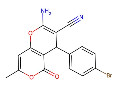 2-amino-4-(4-bromophenyl)-7-methyl-5-oxo-4H,5H-pyrano[4,3-b]pyran-3-carbonitrile structure