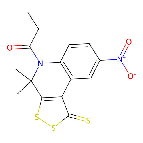 1-(4,4-dimethyl-8-nitro-1-sulfanylidenedithiolo[3,4-c]quinolin-5-yl)propan-1-one structure