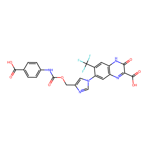 2-Quinoxalinecarboxylic acid, 7-(4-(((((4-carboxyphenyl)amino)carbonyl)oxy)methyl)-1H-imidazol-1-yl)-3,4-dihydro-3-oxo-6-(trifluoromethyl)- structure