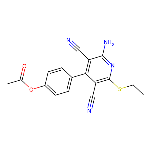 4-[2-Amino-3,5-dicyano-6-(ethylsulfanyl)pyridin-4-yl]phenyl acetate structure