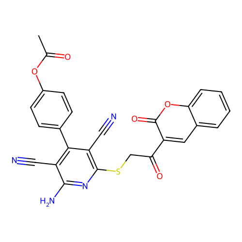 [4-[2-amino-3,5-dicyano-6-[2-oxo-2-(2-oxochromen-3-yl)ethyl]sulfanyl-pyridin-4-yl]phenyl] Acetate structure