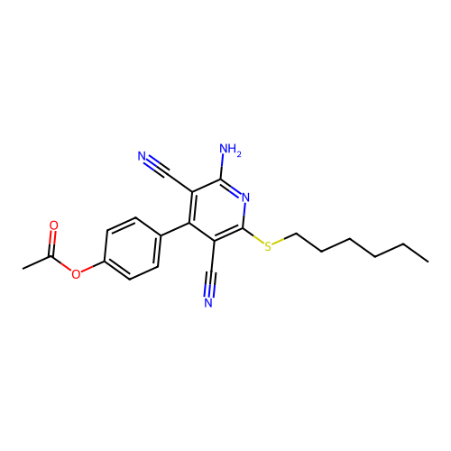 4-[2-Amino-3,5-dicyano-6-(hexylsulfanyl)pyridin-4-yl]phenyl acetate structure
