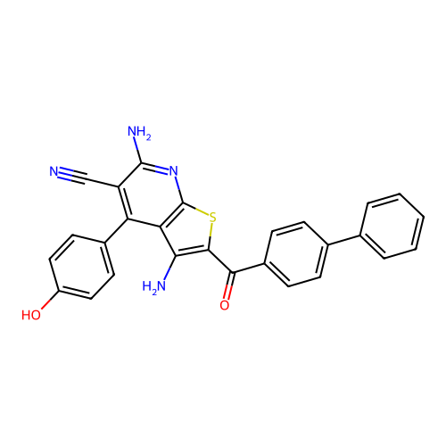2-([1,1'-biphenyl]-4-carbonyl)-3,6-diamino-4-(4-hydroxyphenyl)thieno[2,3-b]pyridine-5-carbonitrile structure