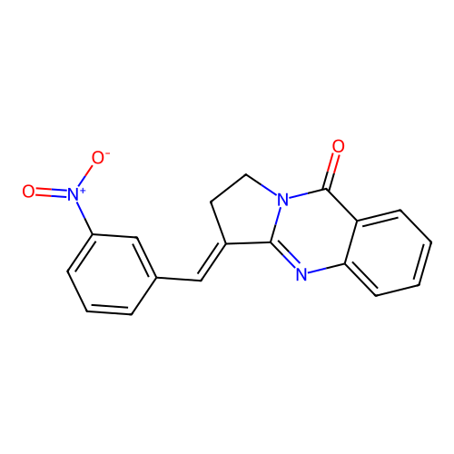 (E)-3-(3-nitrobenzylidene)-2,3-dihydropyrrolo[2,1-b]quinazolin-9(1H)-one structure