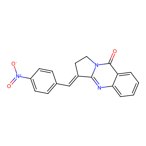 (E)-3-(4-nitrobenzylidene)-2,3-dihydropyrrolo[2,1-b]quinazolin-9(1H)-one structure