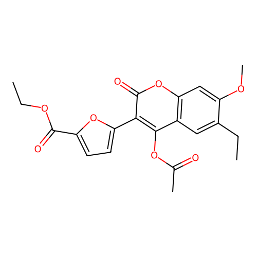 ethyl 5-(4-acetoxy-6-ethyl-7-methoxy-2-oxo-2H-chromen-3-yl)furan-2-carboxylate structure