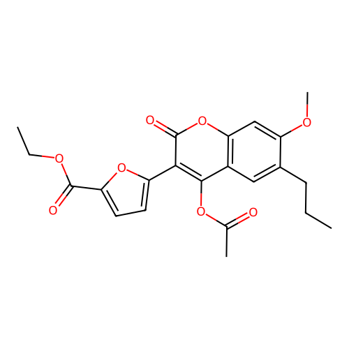ethyl 5-(4-acetoxy-7-methoxy-2-oxo-6-propyl-2H-chromen-3-yl)furan-2-carboxylate structure