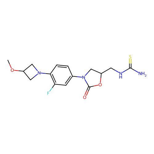 [3-[3-fluoro-4-(3-methoxyazetidin-1-yl)phenyl]-2-oxo-1,3-oxazolidin-5-yl]methylthiourea structure