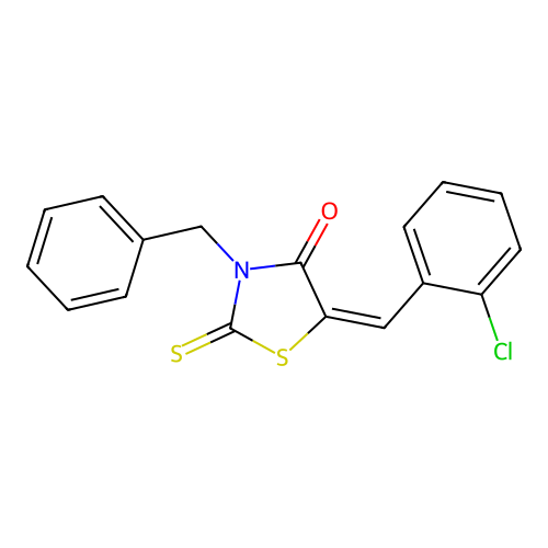 (5E)-3-benzyl-5-[(2-chlorophenyl)methylidene]-2-sulfanylidene-1,3-thiazolidin-4-one structure