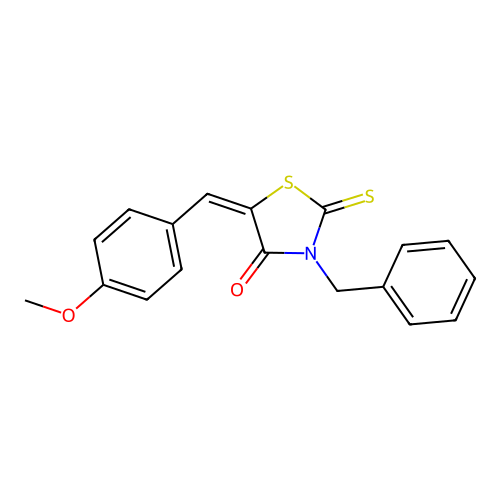 (5E)-3-benzyl-5-[(4-methoxyphenyl)methylene]-2-thioxo-thiazolidin-4-one structure