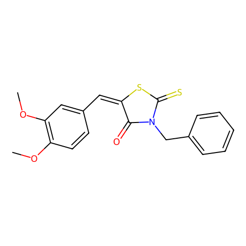 (E)-3-benzyl-5-(3,4-dimethoxybenzylidene)-2-thioxothiazolidin-4-one structure