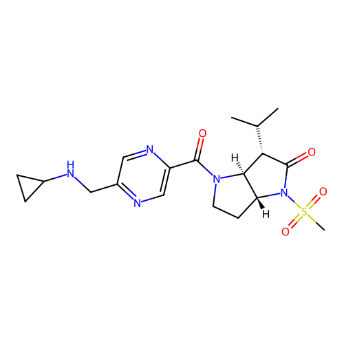 (3S,3aS,6aR)-4-(5-((Cyclopropylamino)methyl)pyrazine-2-carbonyl)-3-isopropyl-1-(methylsulfonyl)hexahydropyrrolo[3,2-b]pyrrol-2(1H)-one structure