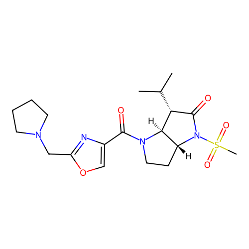 3-Isopropyl-1-methanesulfonyl-4-(2-pyrrolidin-1-ylmethyl-oxazole-4-carbonyl)-hexahydro-pyrrolo[3,2-b]pyrrol-2-one; hydrochloride structure