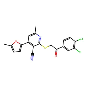 2-[2-(3,4-dichlorophenyl)-2-oxoethyl]sulfanyl-6-methyl-4-(5-methylfuran-2-yl)pyridine-3-carbonitrile structure