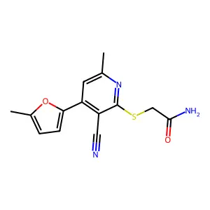 2-[3-Cyano-6-methyl-4-(5-methylfuran-2-yl)pyridin-2-yl]sulfanylacetamide structure