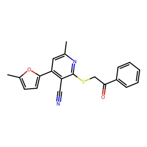 6-Methyl-4-(5-methylfuran-2-yl)-2-phenacylsulfanylpyridine-3-carbonitrile structure