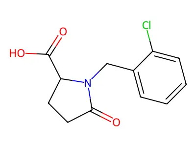 1-[(2-Chlorophenyl)methyl]-5-oxopyrrolidine-2-carboxylic acid structure