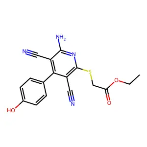 Ethyl {[6-amino-3,5-dicyano-4-(4-hydroxyphenyl)pyridin-2-yl]sulfanyl}acetate structure