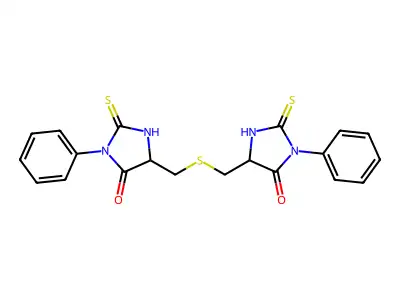 Hydantoin, 5,5'-(thiodimethylene)bis(3-phenyl-2-thio- structure