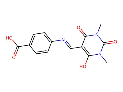 4-[[(1,3-Dimethyl-2,4,6-trioxo-1,3-diazinan-5-ylidene)methyl]amino]benzoic acid structure