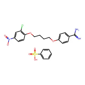 Benzenesulfonic acid;4-[4-(2-chloro-4-nitrophenoxy)butoxy]benzenecarboximidamide structure